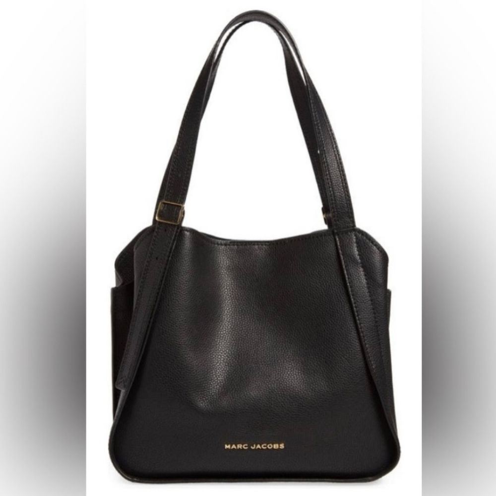 Marc Jacobs Black Leather Tote Bag with Gold Logo